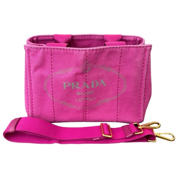 Prada Canapa Canvas Medium Tote Bag Hot Pink - Picture 10 of 15